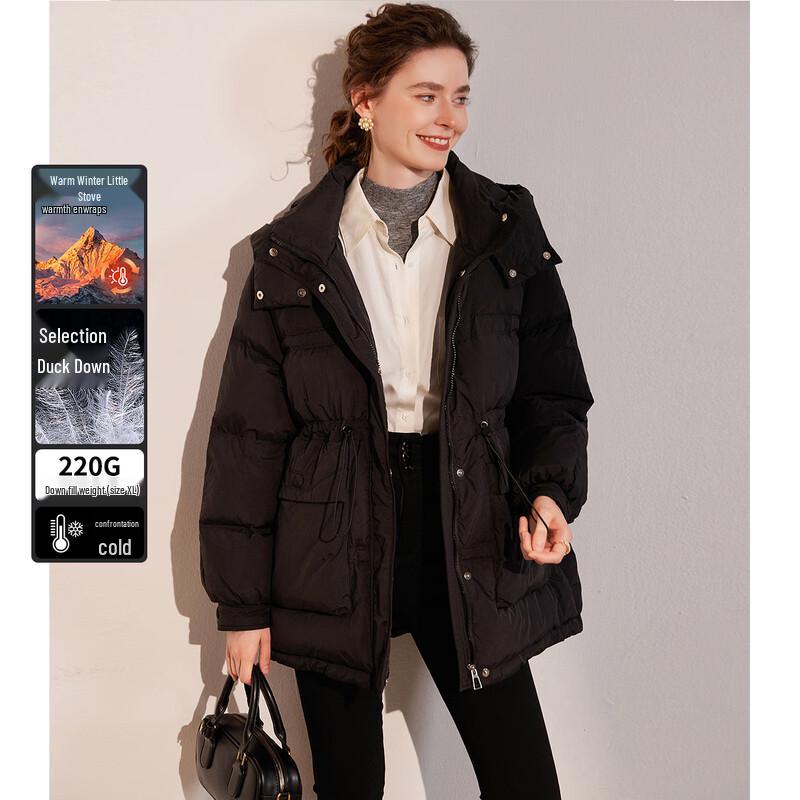 

Bailuyu Women s Hooded Drawstring Waist Duck Down Jacket L