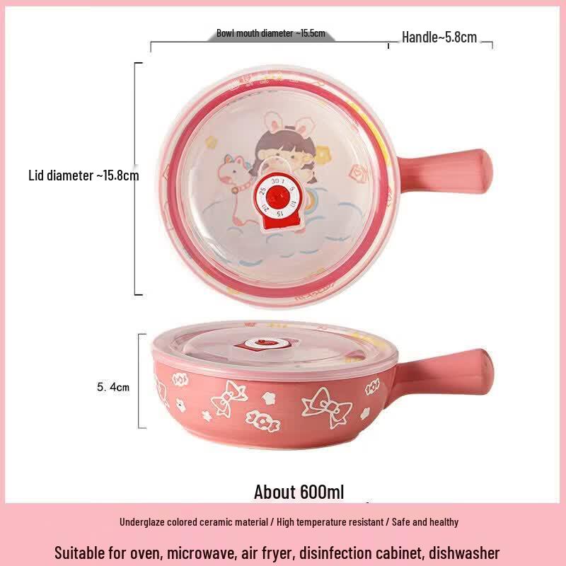 Younuo Cartoon Ceramic Oven-Safe Bowl with Handle