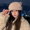 Autumn and winter hat women's cute cat ear duck tongue velvet thermal hat fashionable versatile octagonal hat painter hat