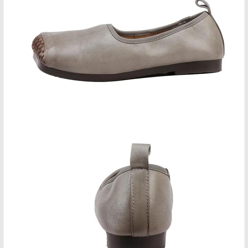 Johnature Women's Shoes Retro Loafers Genuine Leather Solid Color Square Toe Soft Soled Slip-on Shoes
