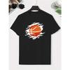 European Sizes Boys' Creative T-Shirt In Orange with Basketball Flames, a Lightweight And Comfortable Short Sleeve Top for Summer Kids' Wear