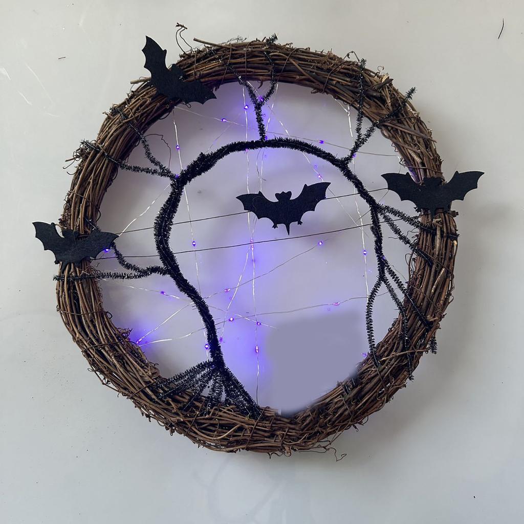 Halloween Decorate Wreath Light Up Accessorie Ornaments Spooky Party With Light Glowing Garland For Front Door Wall