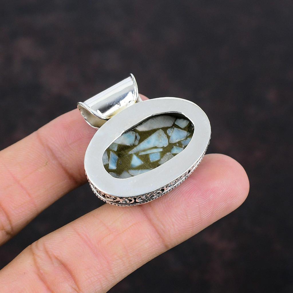 Copper Larimar Pendant 925 Sterling Silver Pendant Genuine Gemstone Pendant Handmade Jewelry Vintage Pendant Gifts For Wife Designer Jewelry