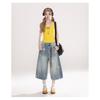 Women American Retro Distressed Star Print Loose Denim Cropped Pants