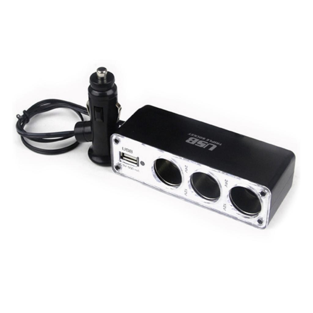 Universal Compact Auto Chargers Splitter Power Distribution Hub with USB Charging Port 3 Way Cigarettes Lighter Splitter