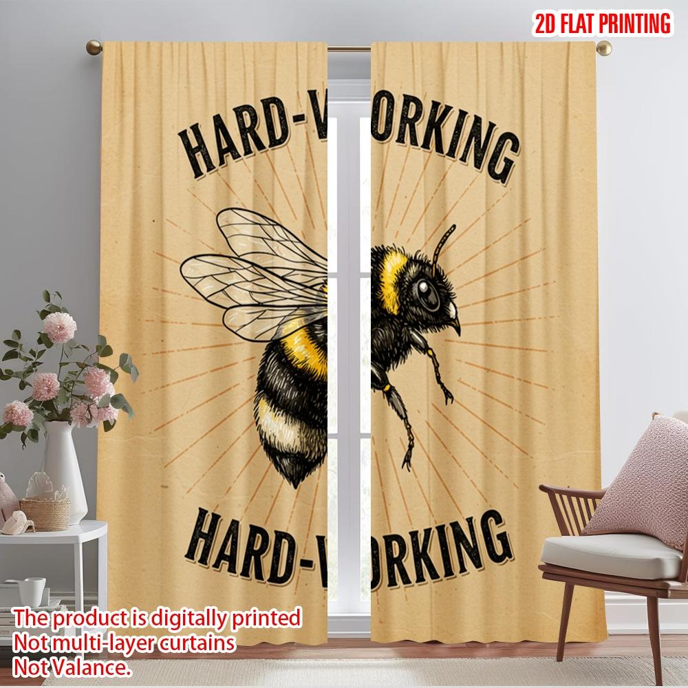 2pcs 2D flat printing Drapes Hard-working Bee Polyester Without Electricity Festive Holiday Use for Outdoor Holiday Decorations