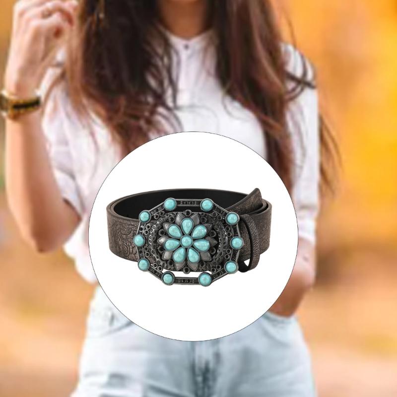 Modischer Jeansgürtel mit Schnalle All-Match-Design Westlicher Cowgirl-Hüftgürtel Gravierte Saphir-Gürtelverzierungen