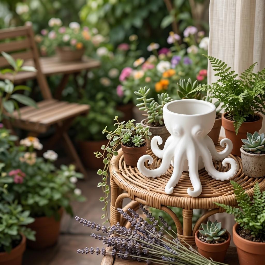 Octopus Shaped Plant Pot Resin Succulent Planter Indoor Decorative Container with Tentacle Design for Home Office Desk