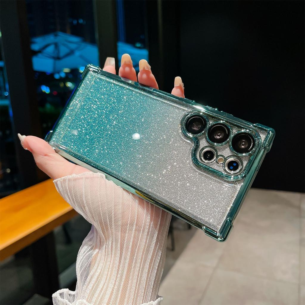 Suitable for Samsung S21 Electroplated Four Corner Mobile Phone Case S24Ultra Airbag Anti Fall Gradient Flash Powder S25PLUS Hard Case