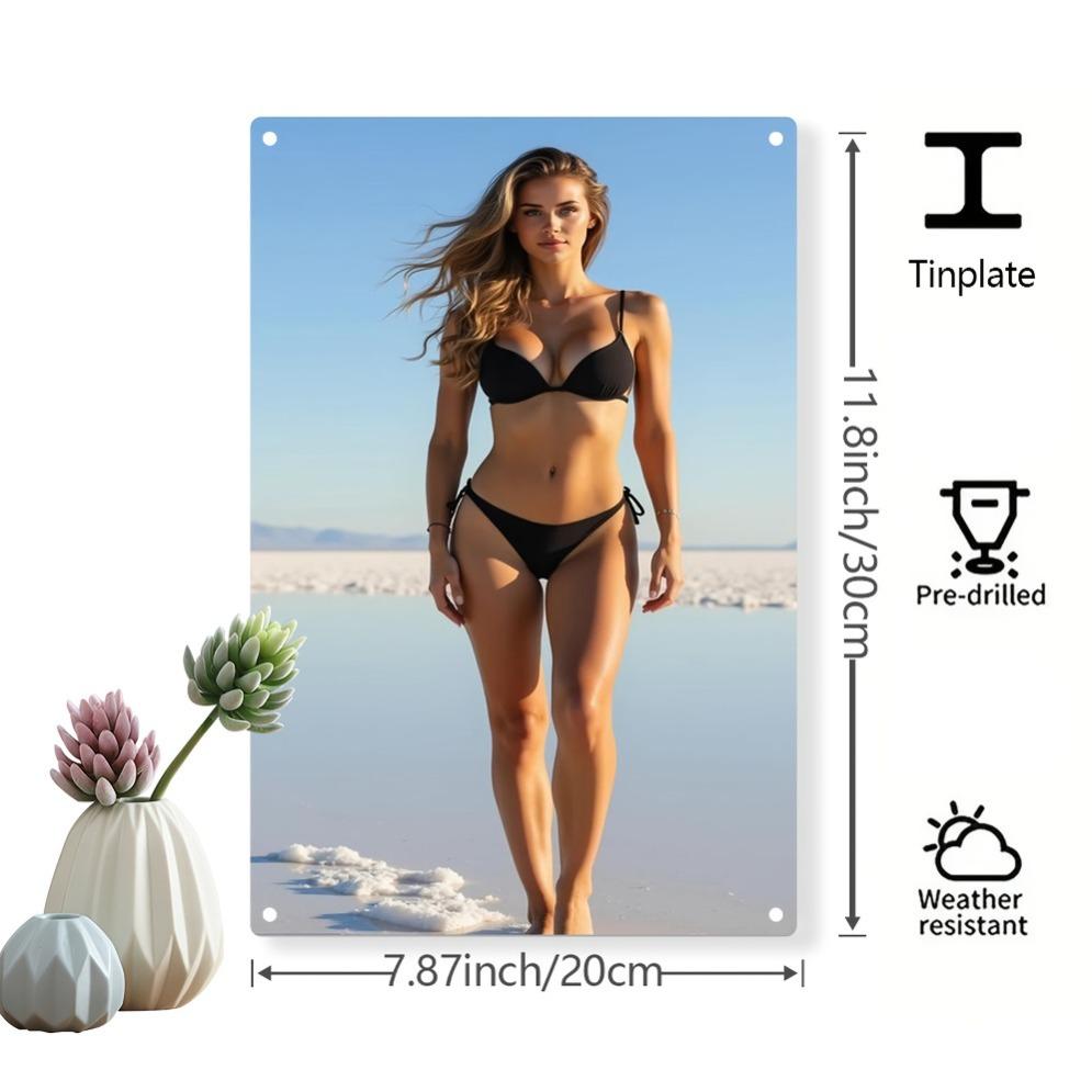 Iron Beach Bikini Decorative Sign 2D Metal Wall Art Pre-Drilled Weatherproof 20x30cm Indoor Outdoor Home Office Decor