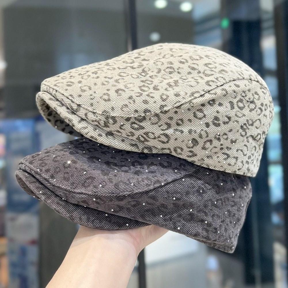 Flat Leopard Print Beret Y2k Painter Cap Cool Leopard Newsboy Cap Streetwear