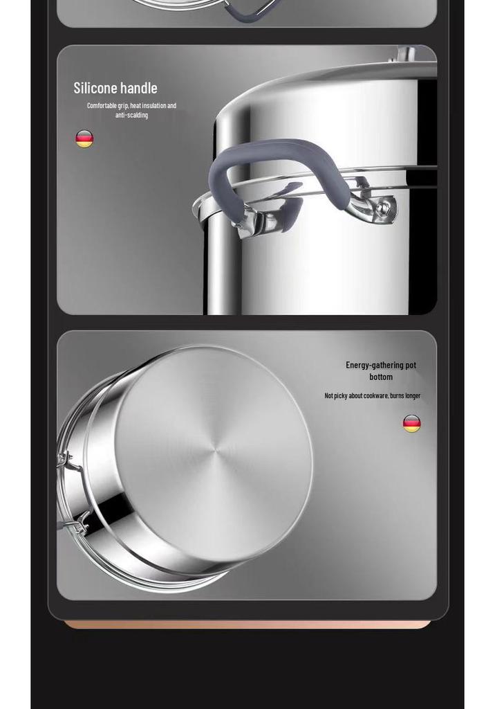 316 Stainless Steel Steamer Pot with Silicone Handle - Large Capacity Multi-layer Stew Basket