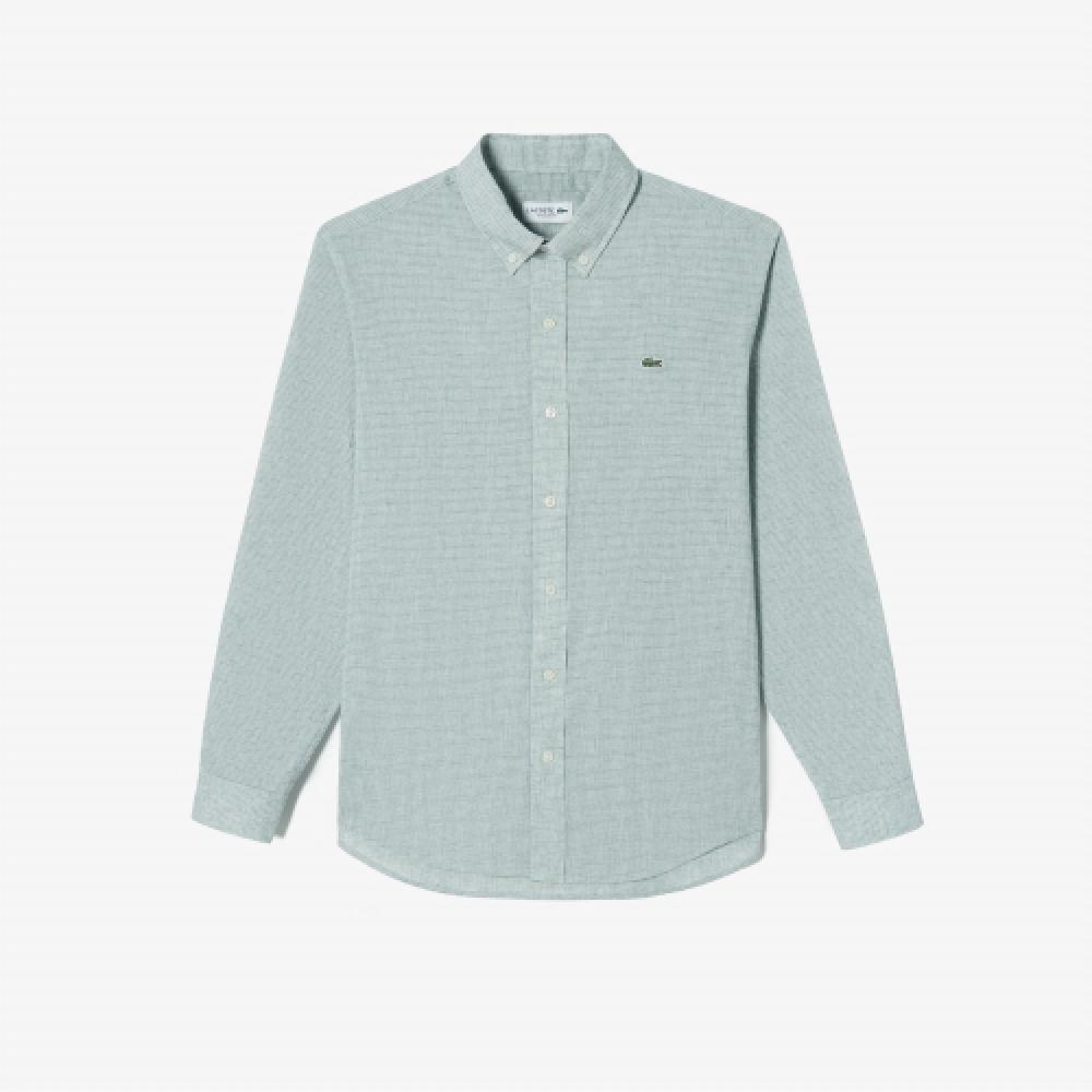

LACOSTE Мужская новая льняная рубашка в клетку [Хаки] 042