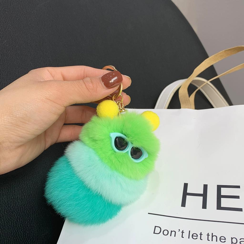 Rex Rabbit Hair Cute Vacation Caterpillar Pendant Bag Pendant Cartoon Plush Car Keychain