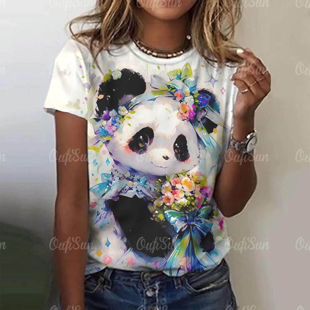 Kawaii Vintage Anime Panda Print T Shirt Funny Women Summer Casual Short Sleeve Tshirts Female Loose Tops Ropa Y2k Hombre Tees