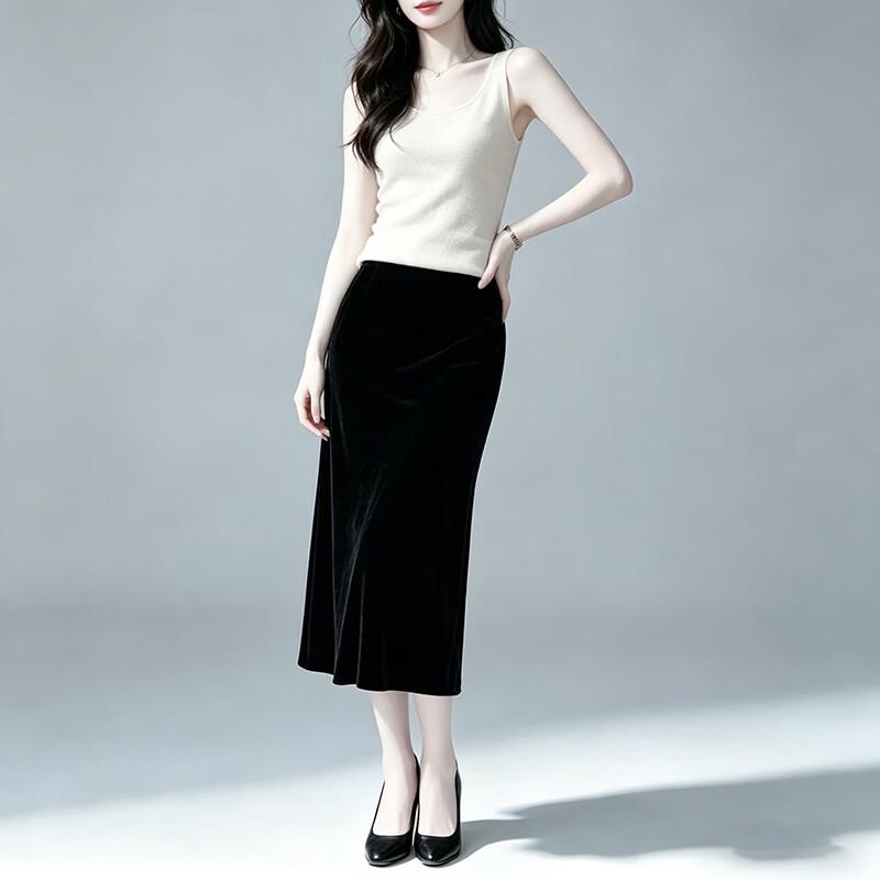 Elegant Women s Mulberry Silk Velvet Mermaid Skirt L