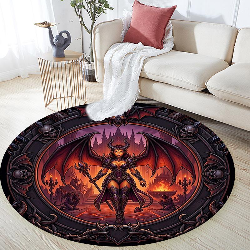Dark Fantasy Demon Queen Round Area Rug Under Office Chairs Bedroom Living Room Home Decor