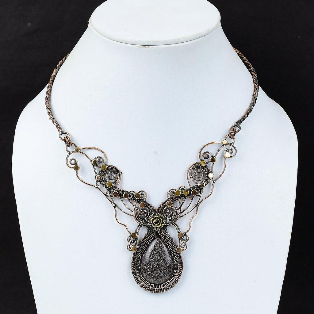 Dinosaur Bone Necklace Copper Wire Wrapped Necklace Gemstone Copper Jewelry Adjustable Necklace Handmade Birthstone Jewelry Anniversary Gift