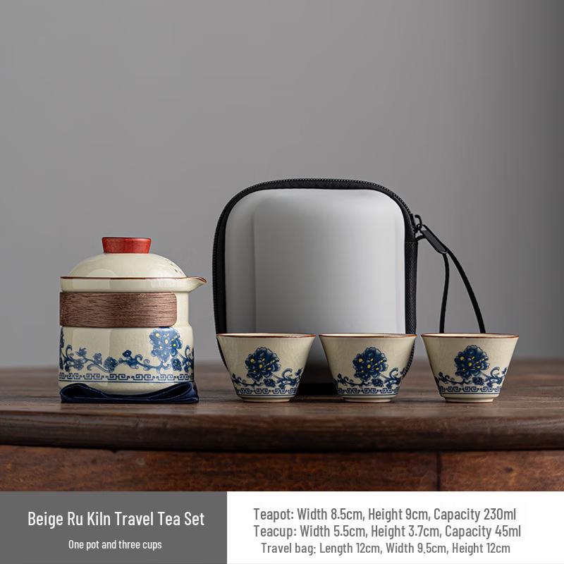 Chaxun Peony Ru Ware Travel Tea Set
