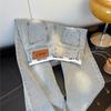 ROADVIBE American Vintage Ripped Patchwork Jeans for Women New Spring Fall Light Blue High Waist Slim Loose Wide Leg Denim Trousers Stree