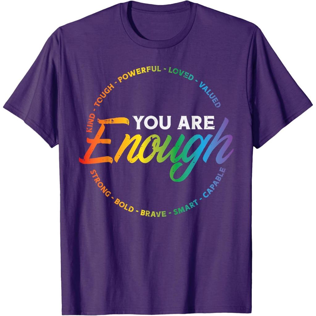 You Are Enough Rainbow Pride Affirmation Graphic Tee Unisex Women Casual T-Shirt