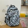 Large Capacity Plaid Backpack Women's Star Printed Student School Bag with Coin Purse