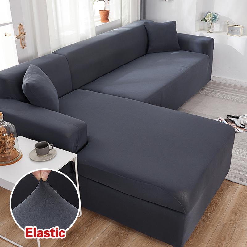 Solid Color Corner Sofa Cover Elastic Thin Fabric Sofa Covers for Living Room Pets L shape Sofa Need Order 2 pieces Slipcover