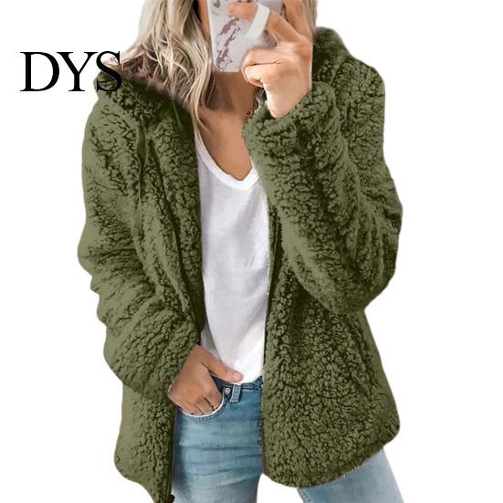 Women Cozy Zip-up Coat Winter Sherpa Fleece Short Jacket Hooded Zipper Cardigan Lightweight Zippered Warm Casual Solid Plush Windproof for Fall