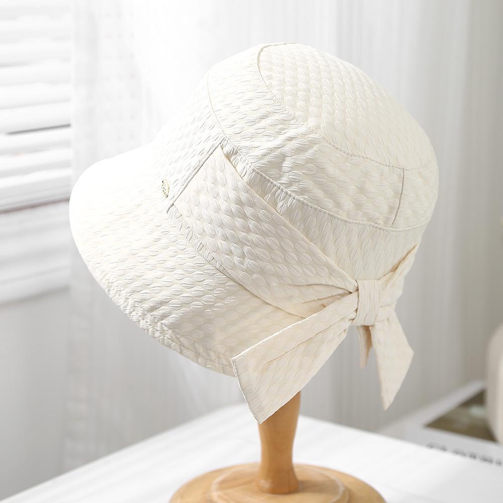 New stylish and elegant bow metal small standard bucket hat plaid outdoor travel sunshade sunscreen face hat