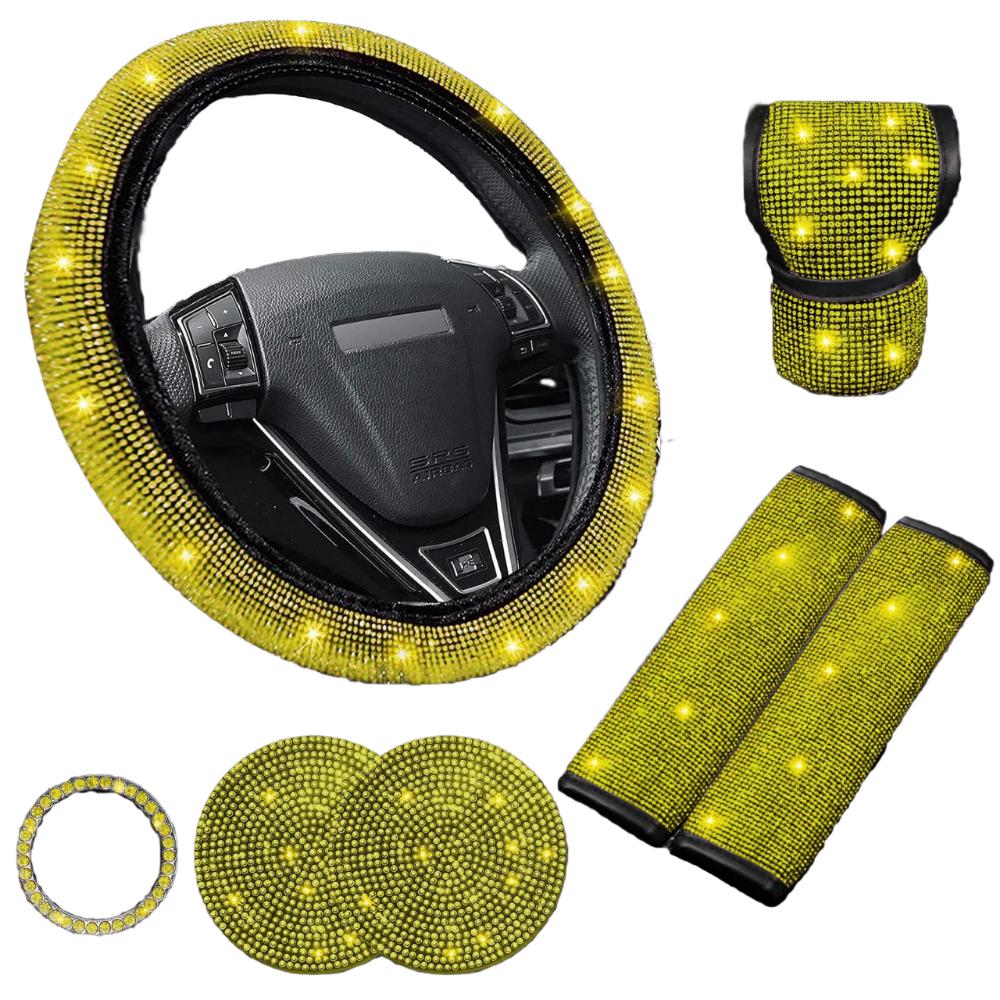 Rhinestone Bling Car Interior Accessories Set Steering Wheel Protective Case  Car Protection