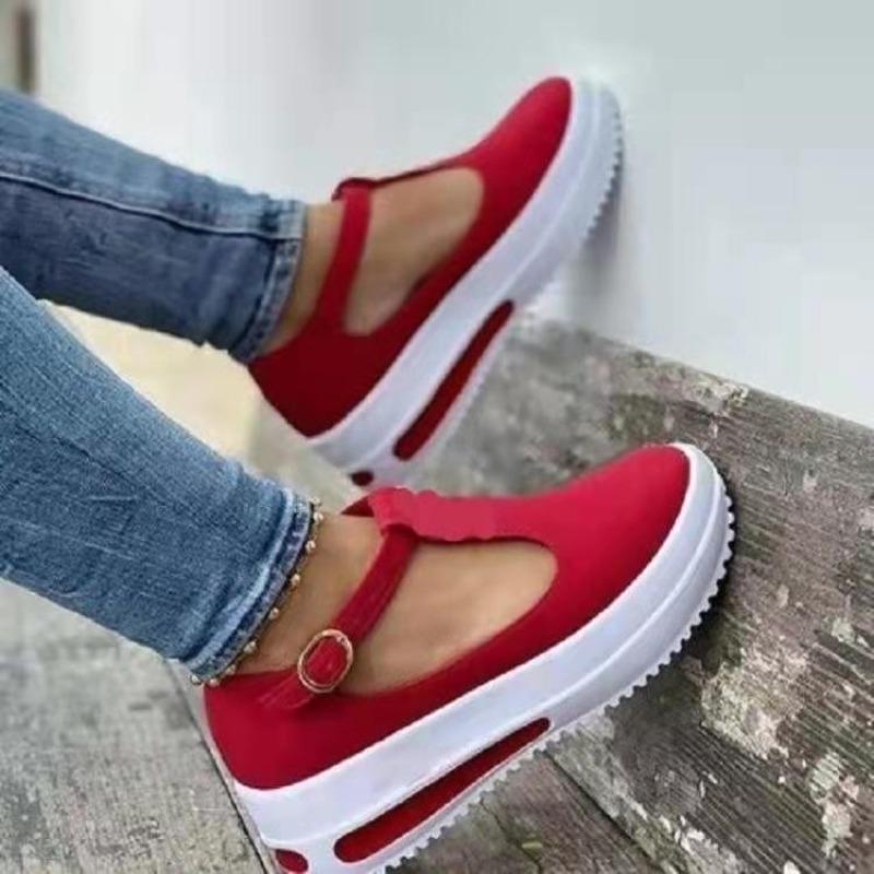 Wind large size casual single shoes women's spring new thick-soled one-word buckle Brock single shoes