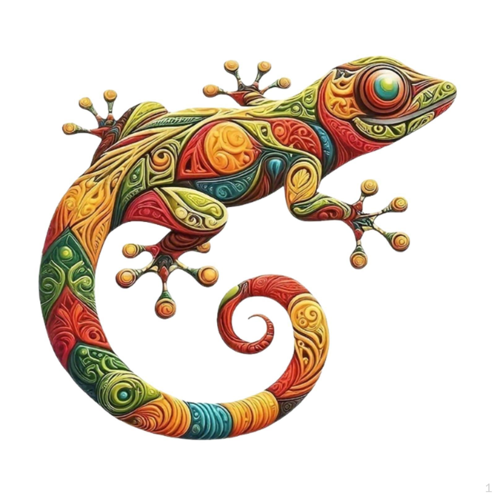 

Animal Statues Metal Gecko Decor Gift for Home And Garden 30.8x23cm_Green