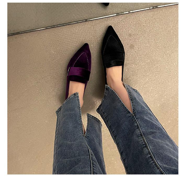 2025 Korean Style Pointed Toe Square Heel Slip-on Women's Fashion Flats