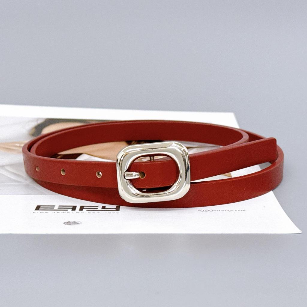 Versatile Women's Thin Waist Belt - Solid Color Pin Buckle Leather Belt for Dresses, Jeans, Jackets, and Waist Cincher Accessories.