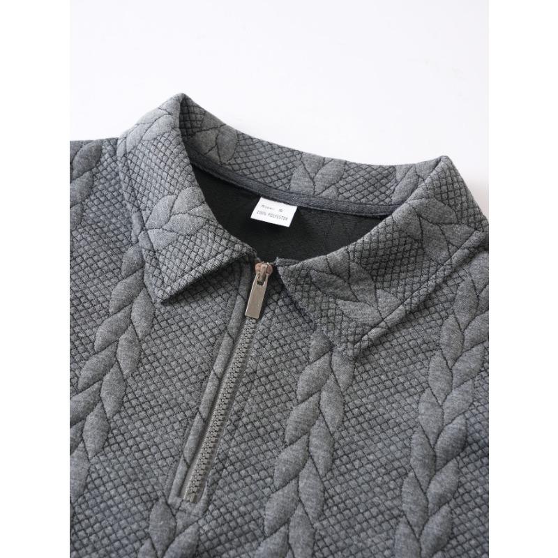 Men S Jacquard Turn Down Collar Half Zip Pullover Sweatshirt Casual Sport