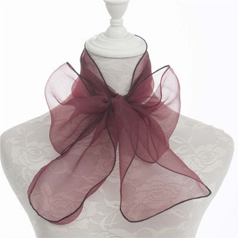 Korean Female Organza Transparent Bow Long Narrow Neck Guard Silk Scarf  Summer Thin Gauze Sunscreen Shawl Scarves Headscarf P32