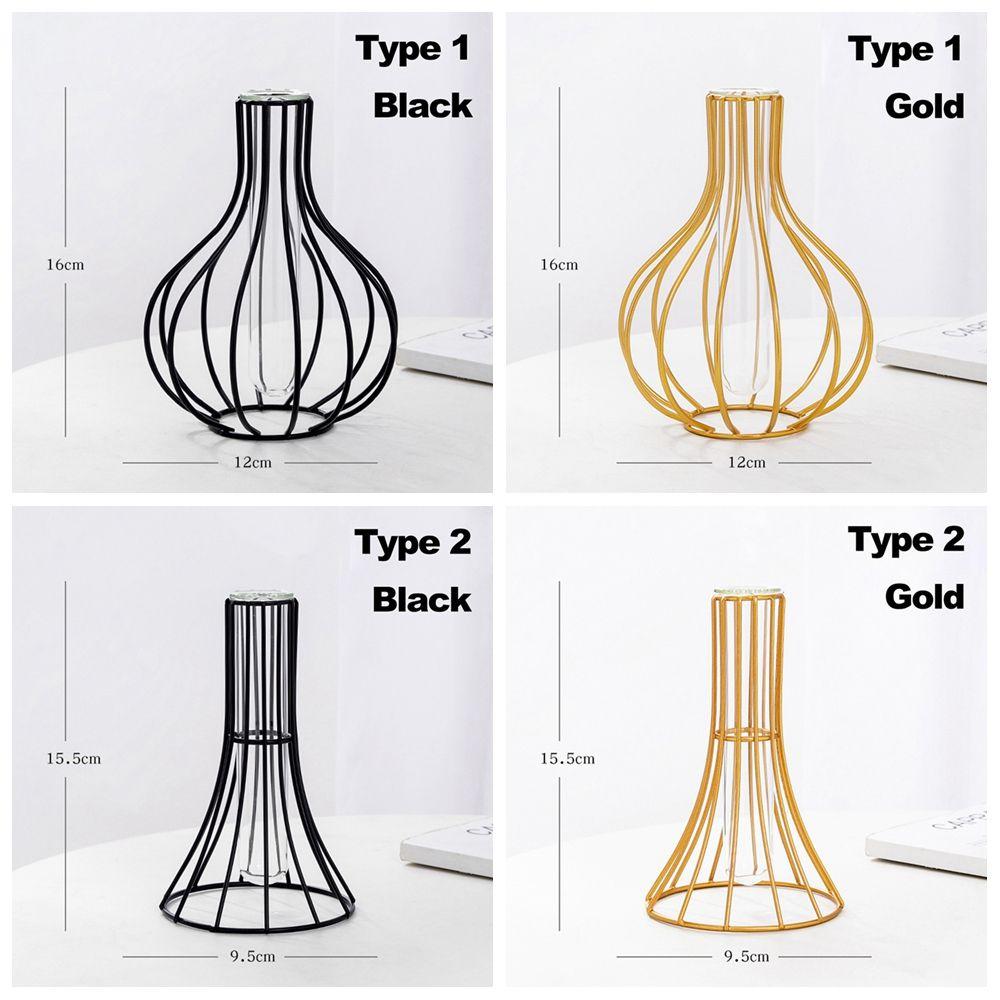 Nordic Styles Hydroponic Flower Vaas Geometrisch Lijn Frame IJzeren Kunst Vaas Glazen Reageerbuis Metalen Houder Huisdecoratie Ambachtelijk Cadeau