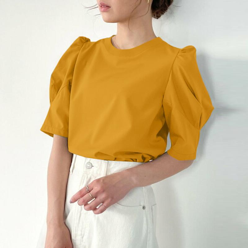 ZANZEA Women Casual Round Neck Loose Summer Short Sleeve Blouse