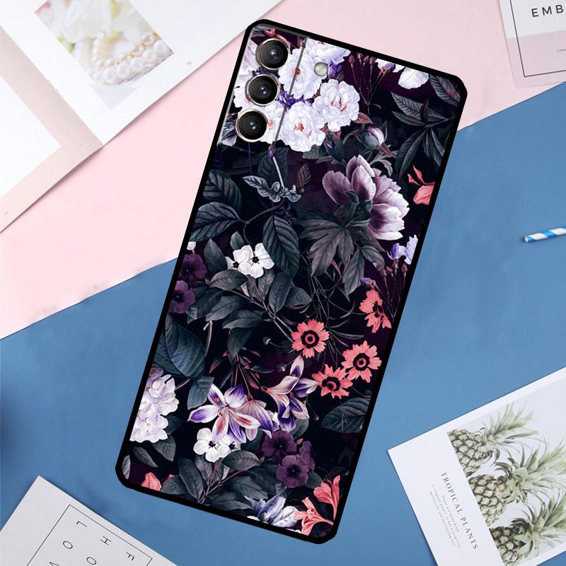 Midnight Floral Case For Samsung Galaxy S24 Ultra S20 S21 S22 S23 S25 Ultra S9 S10 Plus S25 FE Back Cover