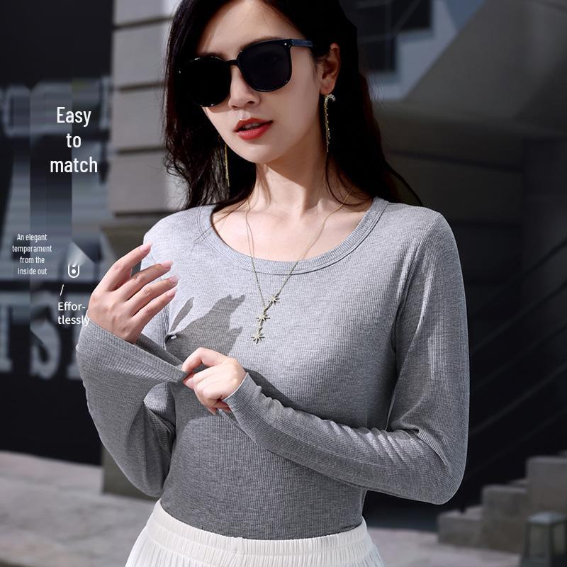 Autumn Korean Style Women's Slim-Fit Long Sleeve Round Neck T-shirt