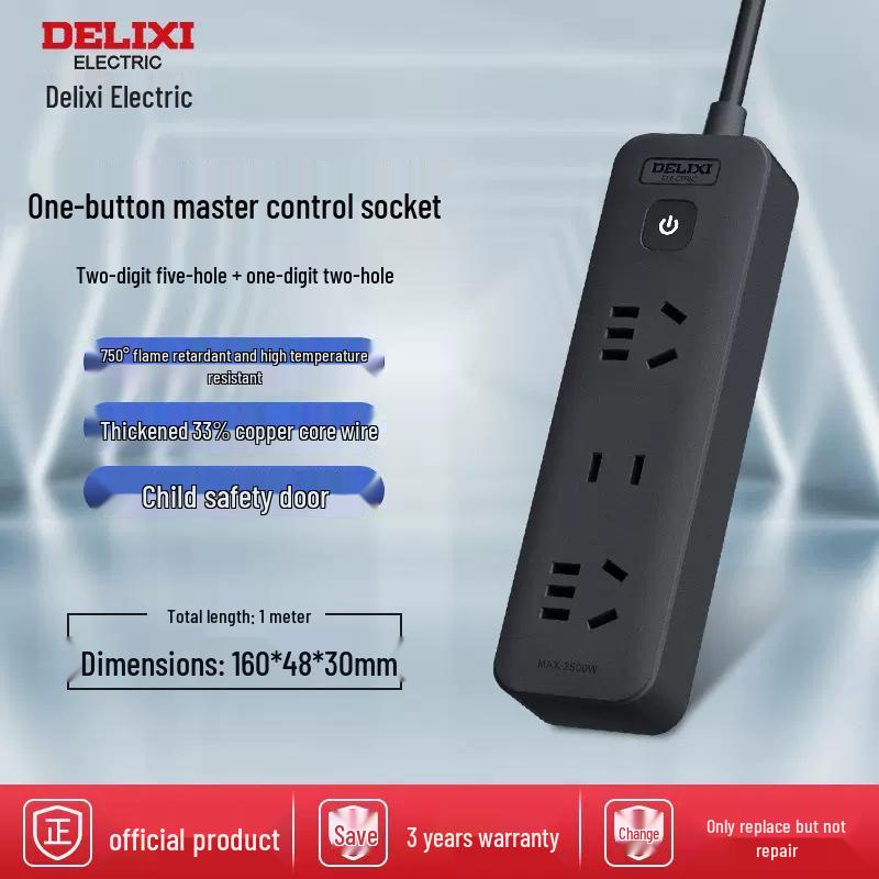 Delixi Multi-Function Extension Cord Power Strip for Home/Dorm with Multi-Socket Converter