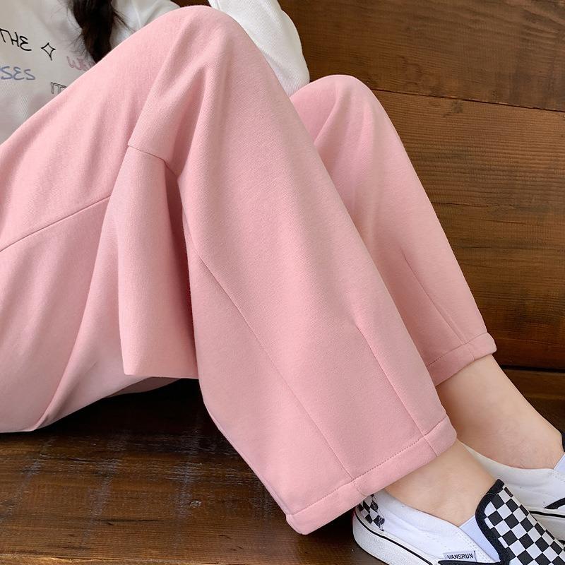 ! Pink Sweatpants Women's Autumn and Winter New High-waisted Sweatpants Casual Wide-leg Radish Pants