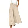 Linen Casual Wide Leg Pants For Women Elastic Waist Versatile Business Casual Work Palazzo Trousers With Pockets