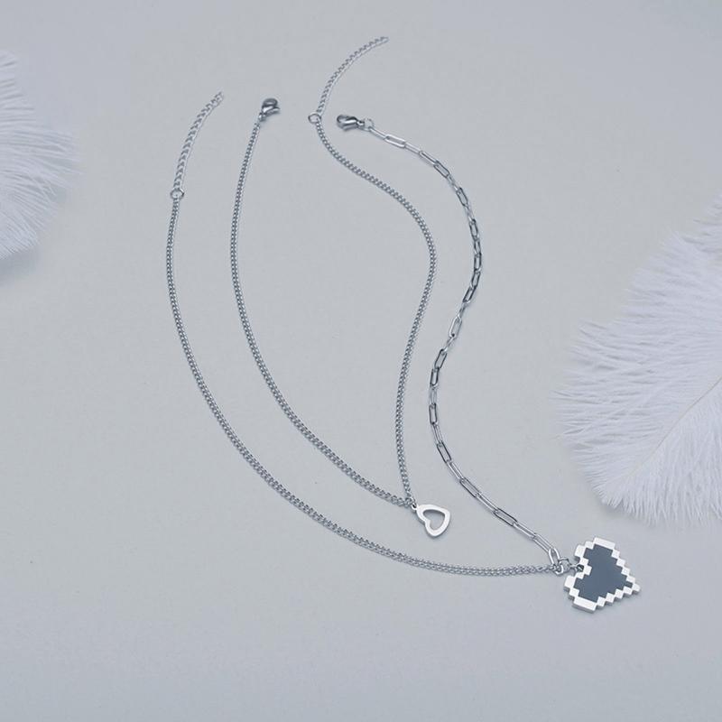 Korean Fashion Black Love Pixel Peach Heart Double Layer Womens Necklace For Fine Female Pendant Necklaces Party Jewelry