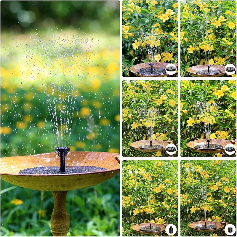 1.5w/2.5w/3.5w Solar Bird Bath Fountain Pump,with 6 Nozzles Solar Powered Water Fountain for Garden Pool, Aquarium and Outdoor