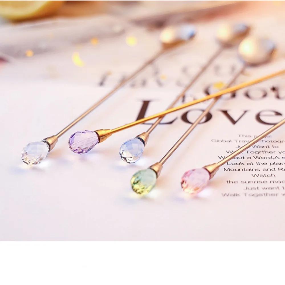 Crystal Sugar Spoon Set Long Handle Teaspoon 430 Stainless Steel Diamond Ice Spoon Perfect for Dessert Ice Cream Coffee Cocktail