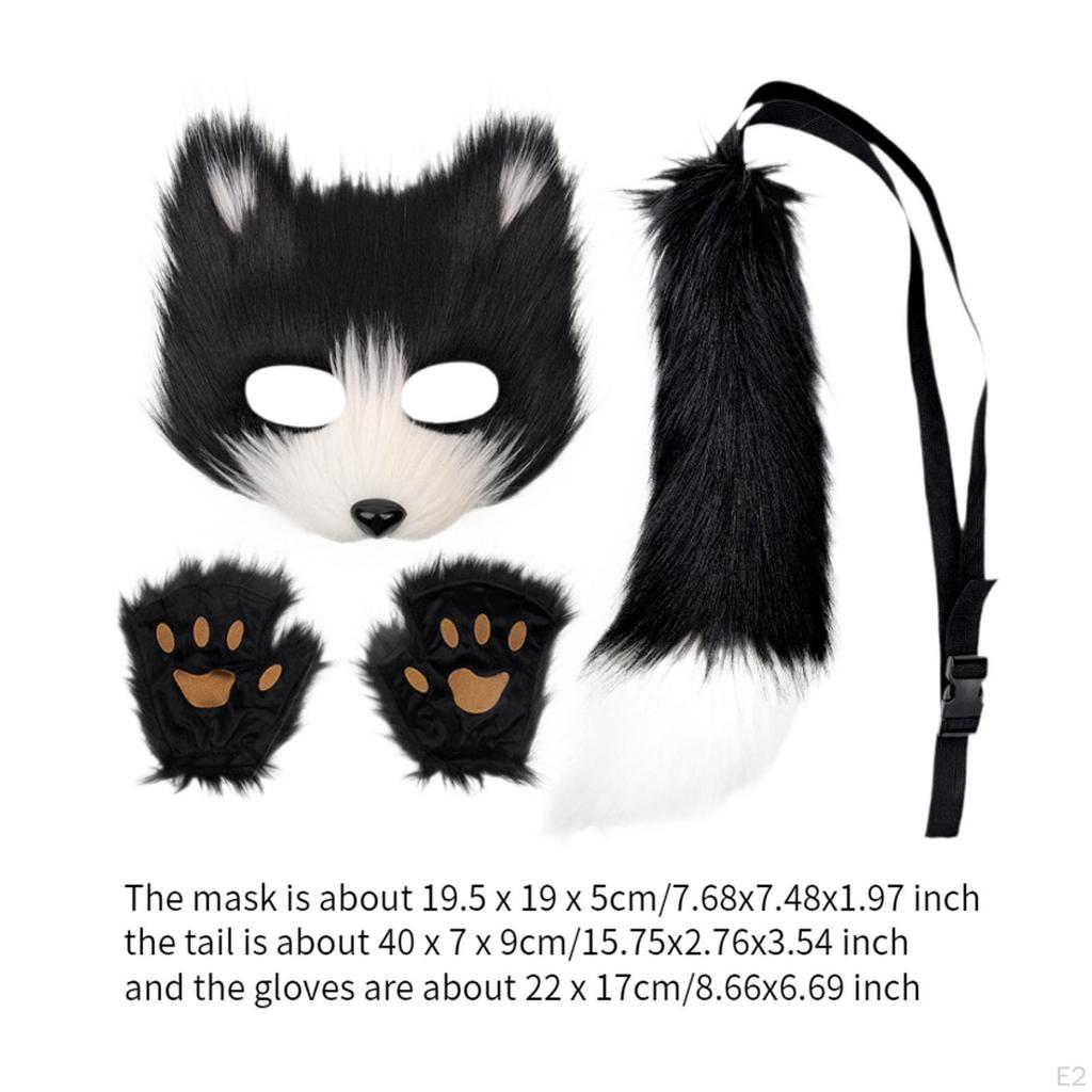Animal Mask and Tail Set Long for Role Play Halloween Party Costume