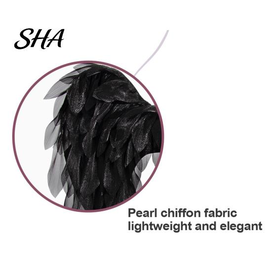 Black Fallen Angel Wings Feather Wing for Women Girls, Soft Organza Costume Accessory Elastic Strap with Headband Photo Booth, Halloween Cosplay
