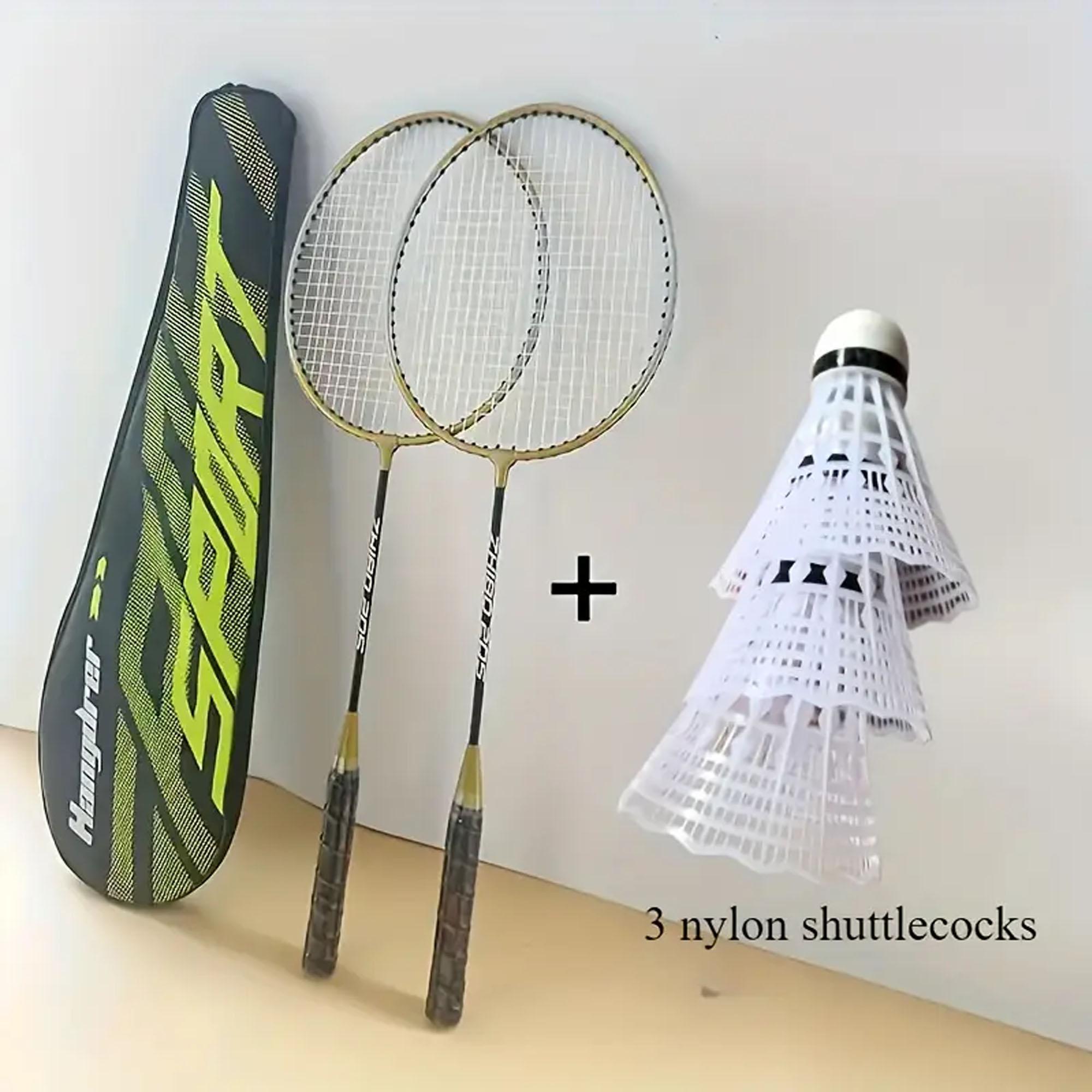 1 set (2 rackets + 3 nylon badminton rackets + 1 storage bag) 205 black gold split badminton rackets, light and durable, sports nylon mesh ferroalloy