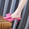 French Fairy Temperament Bow High Heel Sandals 2026 Summer Square Toe Open Toe Comfortable Outer Wear Slim Heel Sandals
